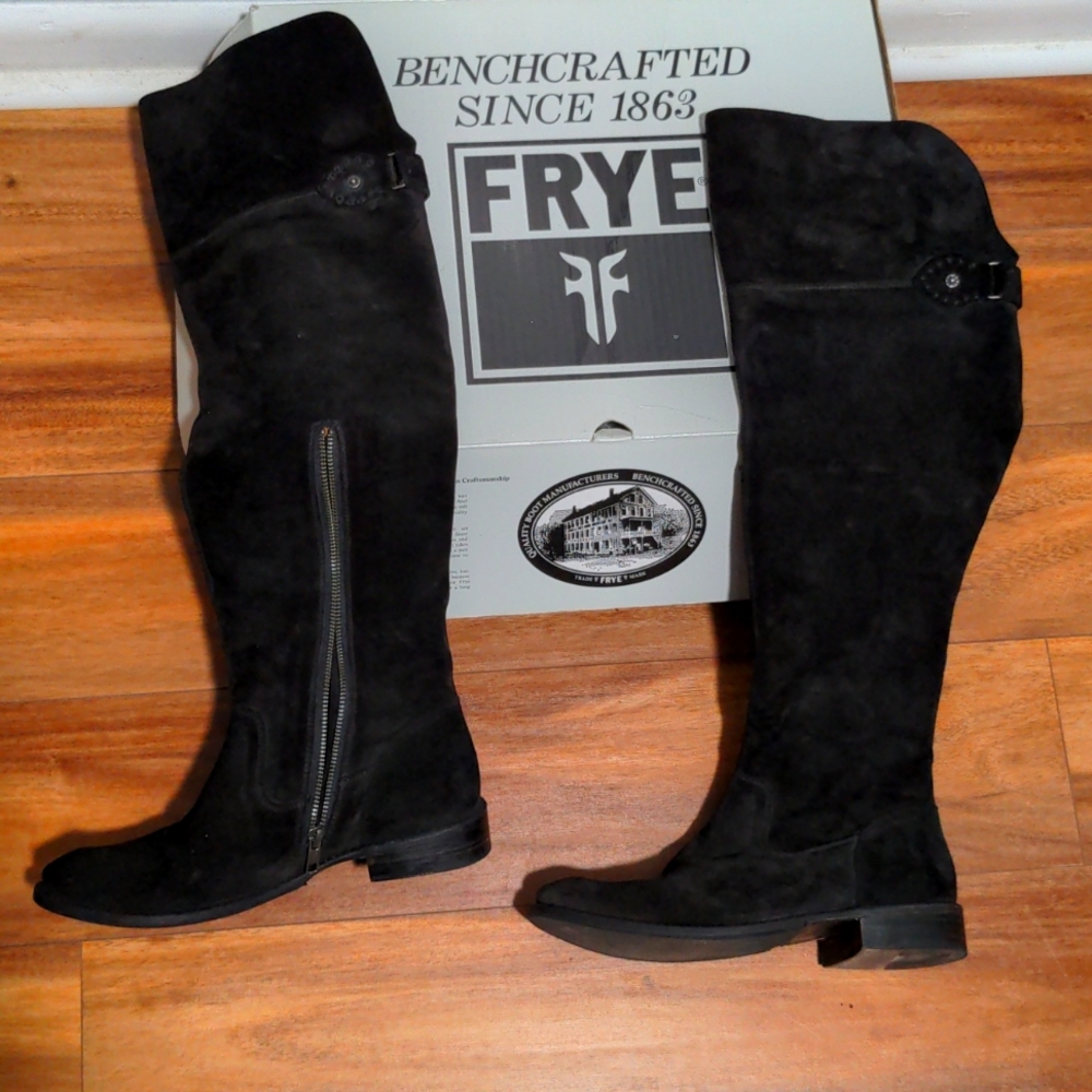 Frye Shirley Over The Knee OTK Black Suede Boots 8.5